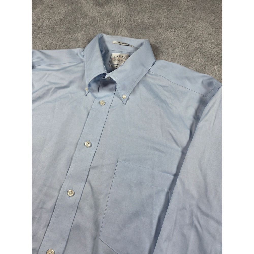 Eagle Shirtmakers Dress Shirt 16.5 32/33 Blue Mens Regular Fit Pinpoint Non-Iron